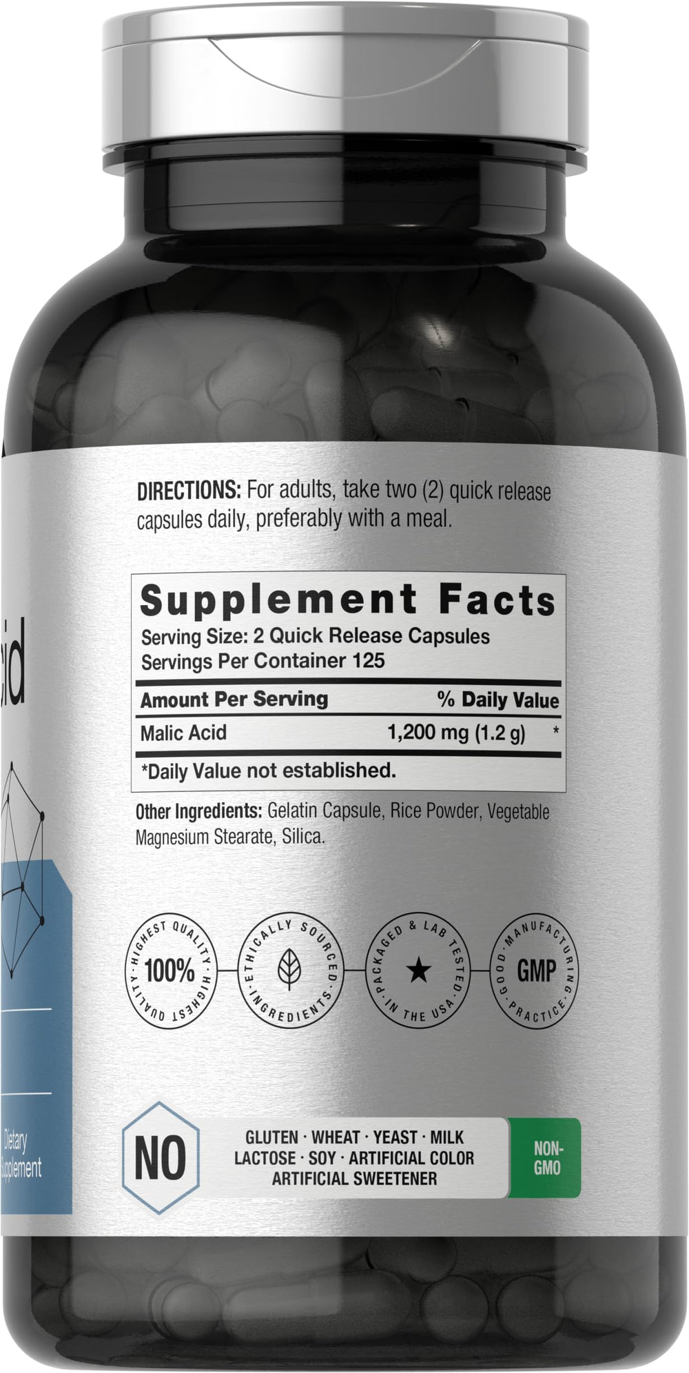 Horbäach Malic Acid Capsules 1200mg label on bottle