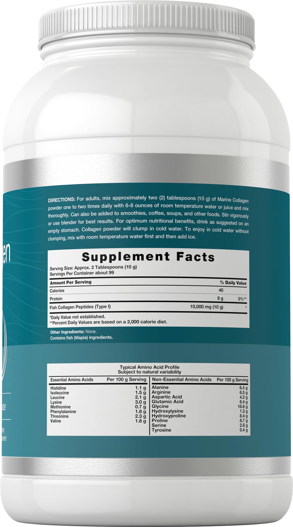 Back label of Horbäach Marine Collagen Powder 2.2 lbs