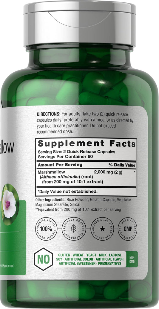 Close-up of Horbäach Marshmallow Root Capsules bottle