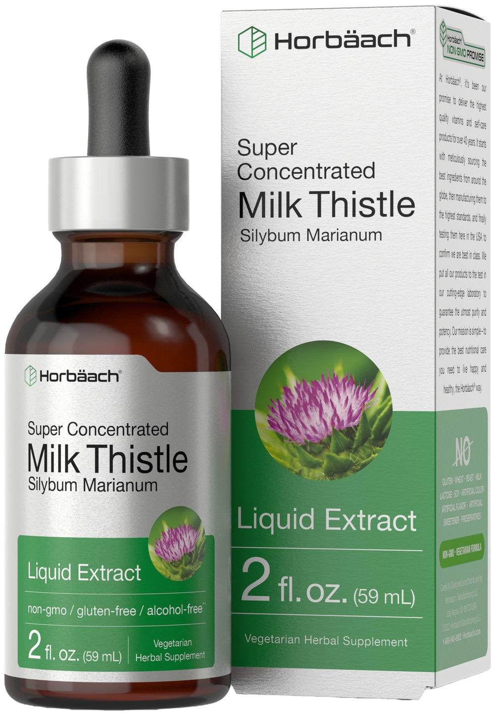 Horbäach Milk Thistle Liquid Extract bottle with 2 fl oz