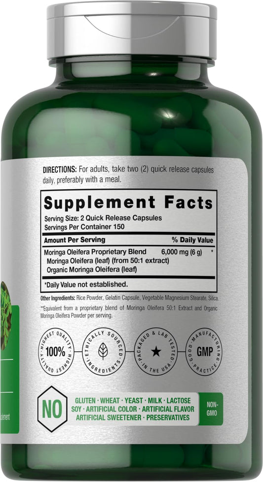 Nutrition facts panel for Horbaach Moringa Oleifera