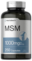 Horbäach MSM supplement bottle with 1000mg per serving label