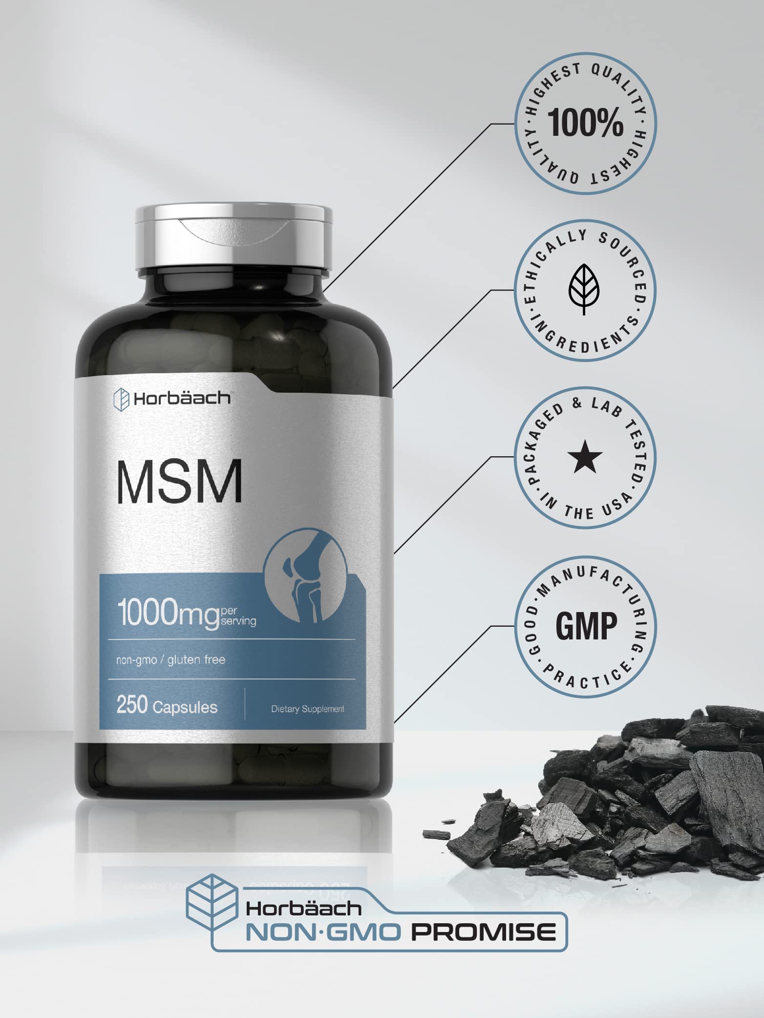 Nutrition facts panel for Horbäach MSM 1000mg capsules