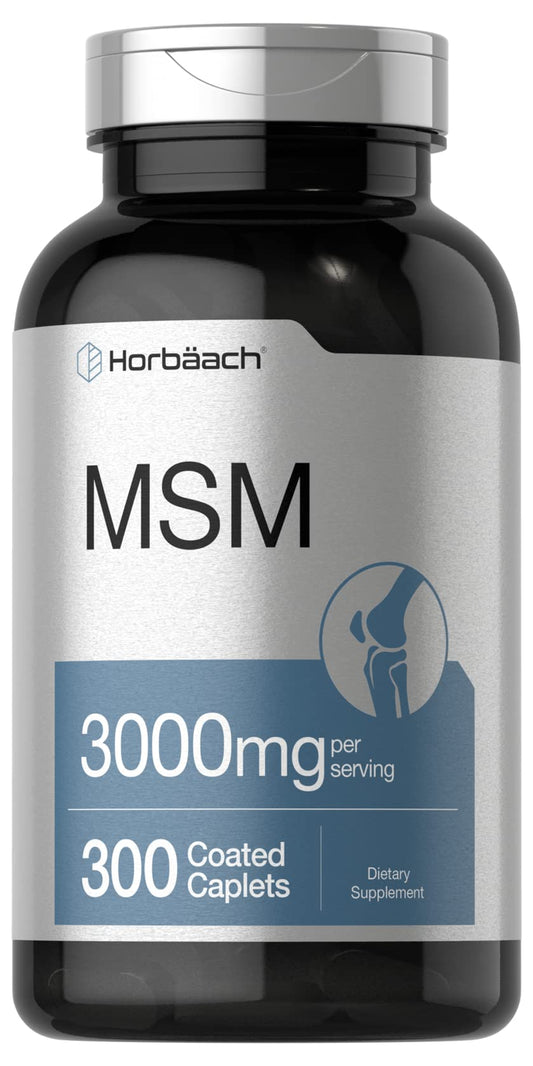 Horbaach MSM 3000mg 300-coated caplets bottle front