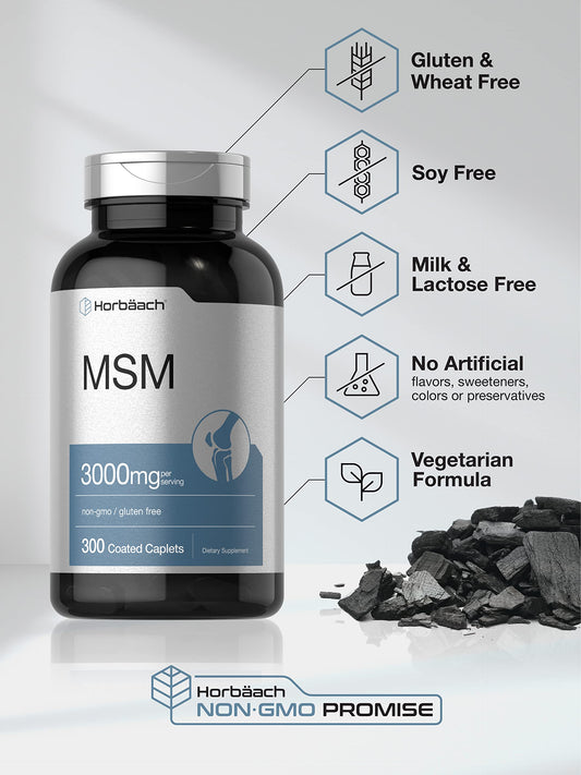 Close-up of Horbaach MSM 3000mg coated caplets