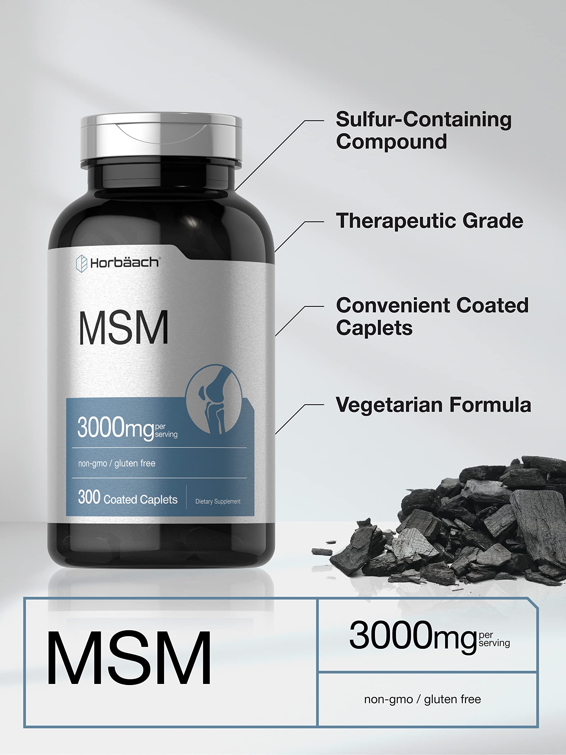 Gluten-free and non-GMO Horbaach MSM packaging