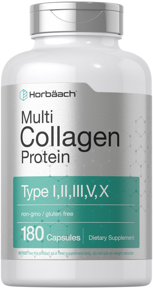 Bottle of Horbaach Multi Collagen Protein 2000 mg with 180 capsules