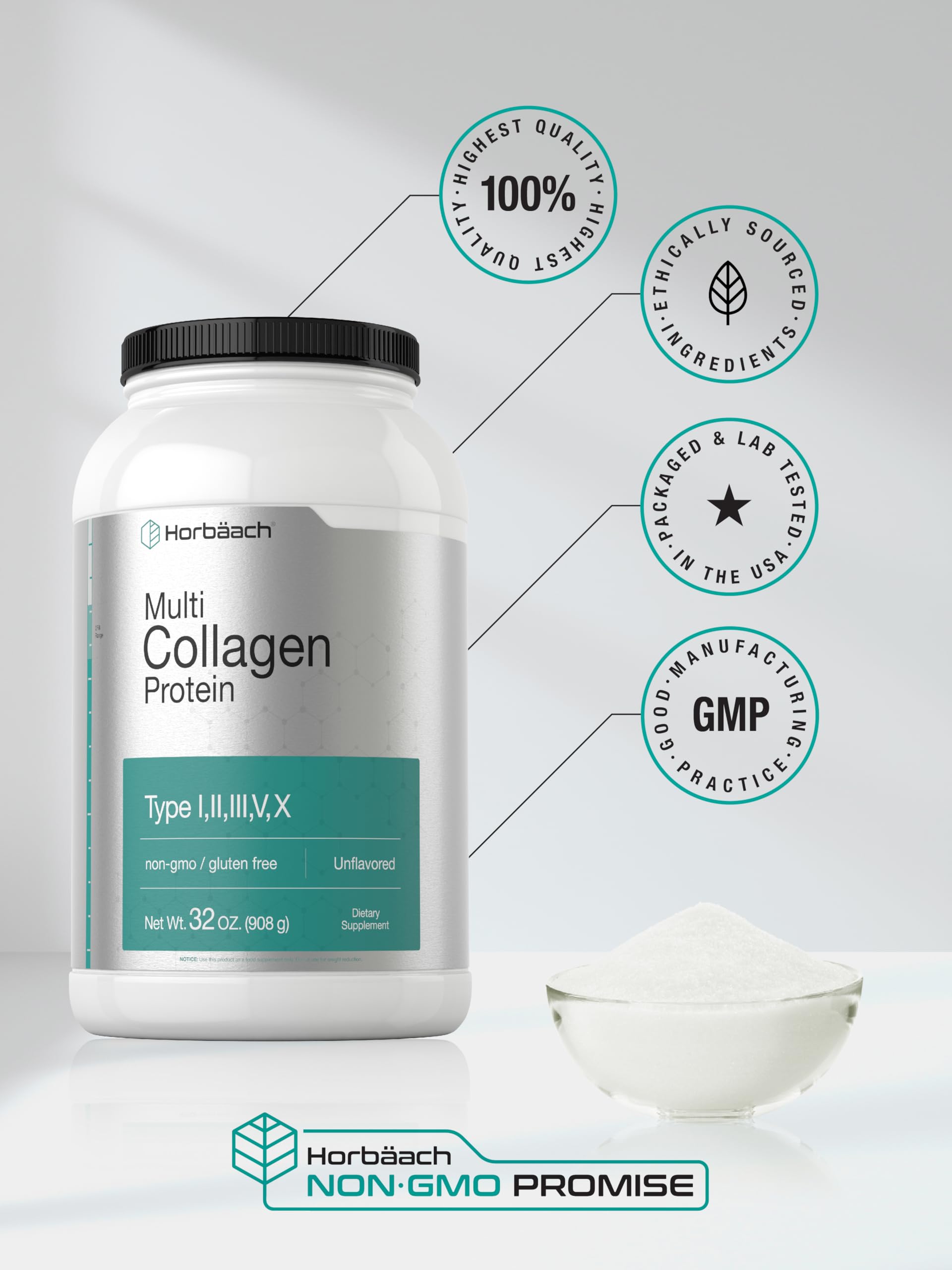 Unflavored, gluten-free Horbaach collagen powder
