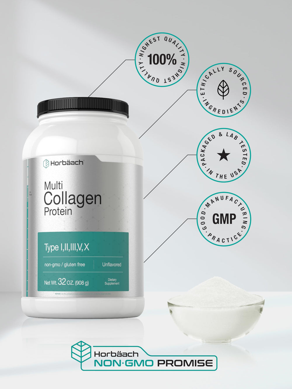Unflavored, gluten-free Horbaach collagen powder