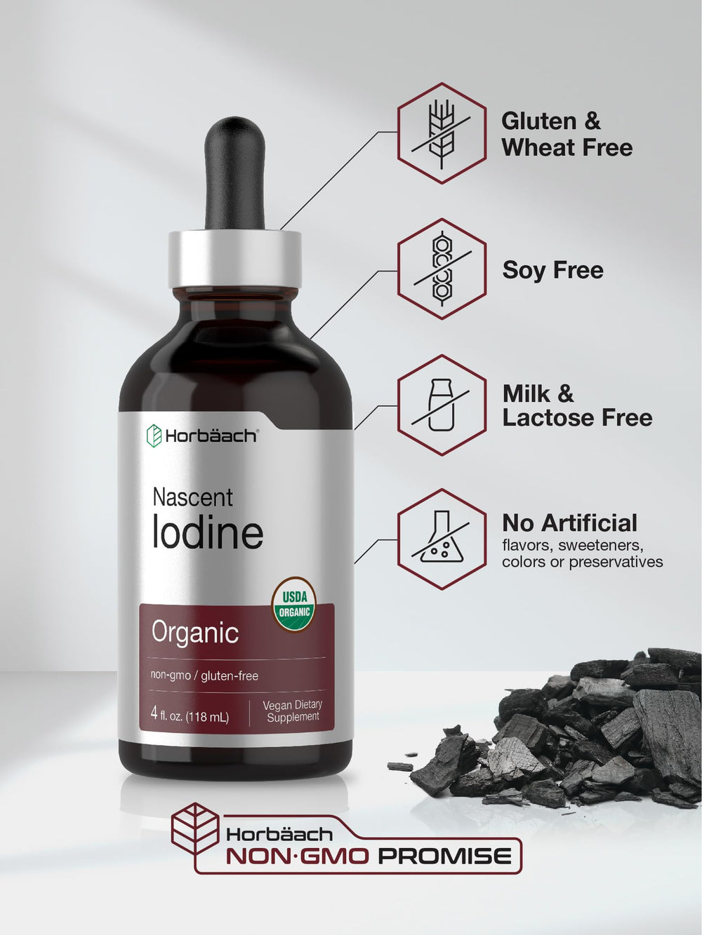Label highlighting organic formula with 325 mcg per serving