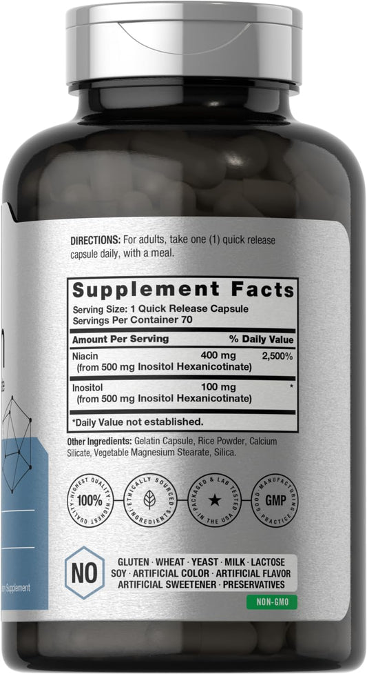 Ingredients and supplement facts for Horbaach Niacin 500mg 70 capsules