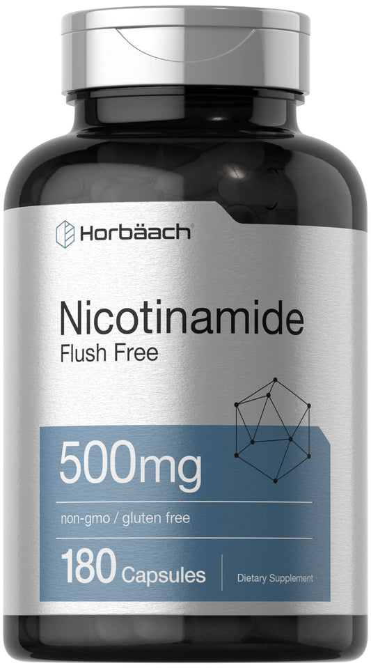 Horbäach Nicotinamide 500mg bottle with 180 capsules
