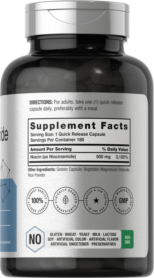 Horbäach Nicotinamide 500mg bottle label