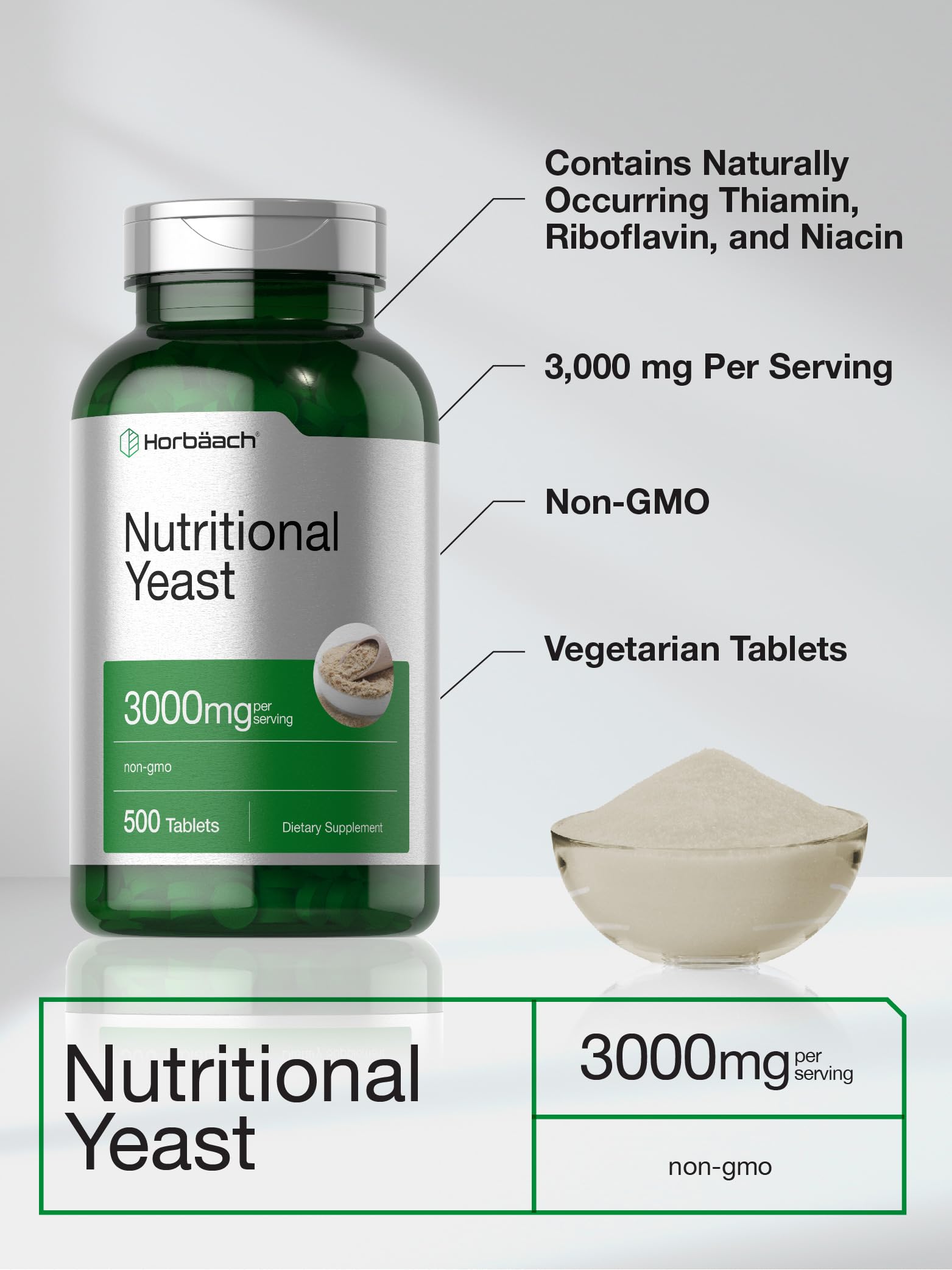 Nutrition label showing 3,000 mg per serving on Horbaach bottle