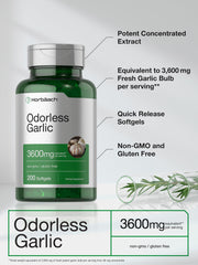 Side view of Horbäach Odorless Garlic Softgels bottle