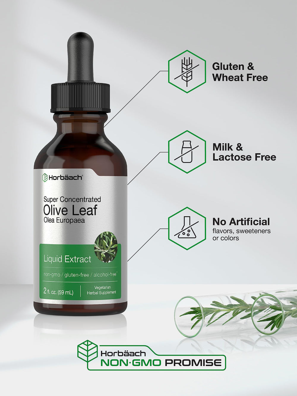 Horbaach Olive Leaf Extract Liquid 2 oz product label