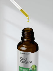 Usage illustration showing oregano oil drops