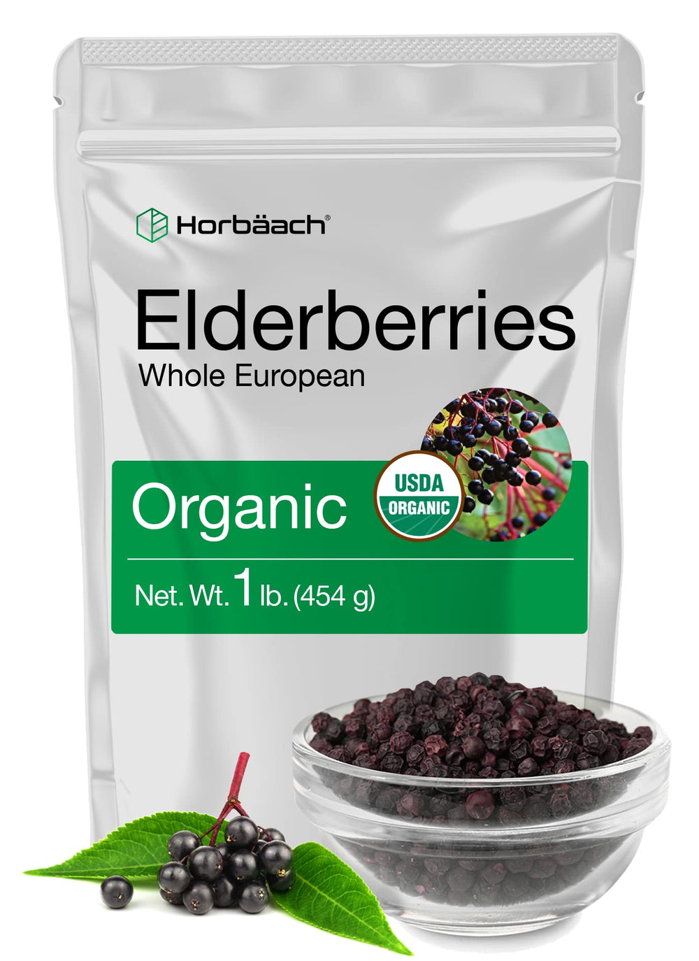 Horbaach Organic Dried Elderberries 1 lb Bulk Bag