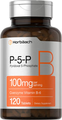 Front view of Horbaach P5P Activated Vitamin B6 100 mg bottle