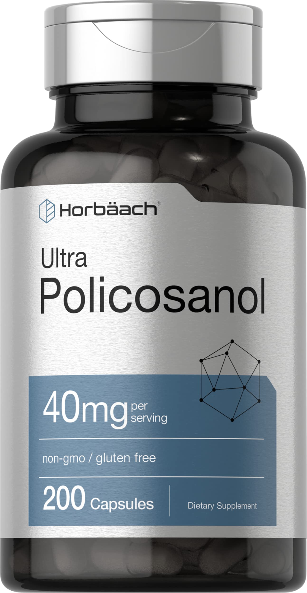 Front view of Horbaach Policosanol 40mg bottle