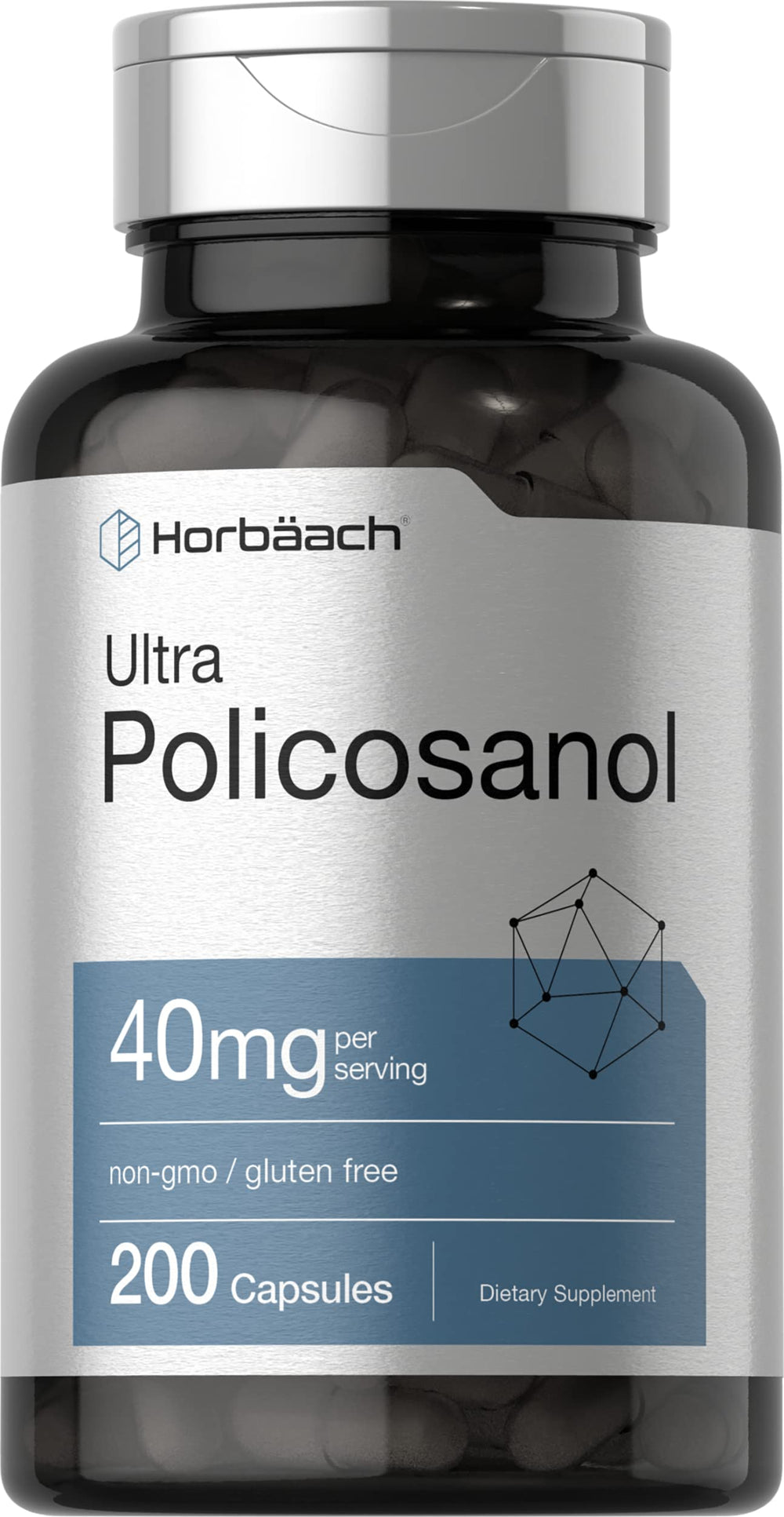 Front view of Horbaach Policosanol 40mg bottle