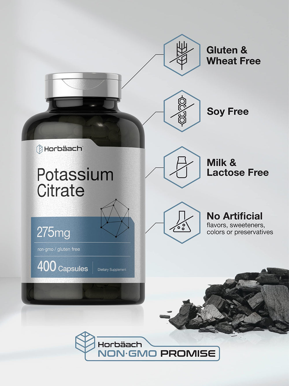 Close-up of Horbaach Potassium Citrate 275 mg capsule