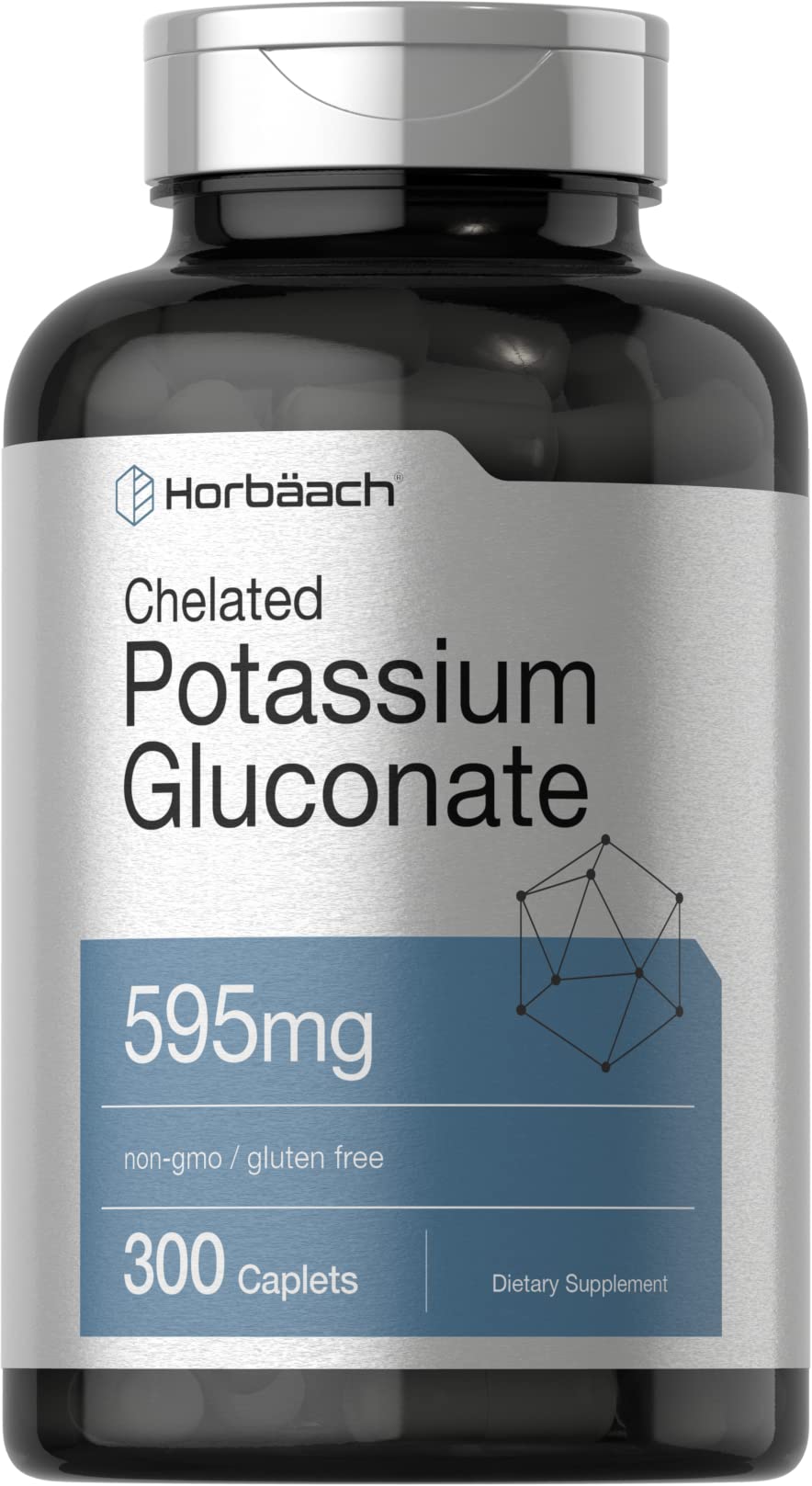 Horbäach Chelated Potassium Gluconate 595 mg - 300 Vegetarian Caplets