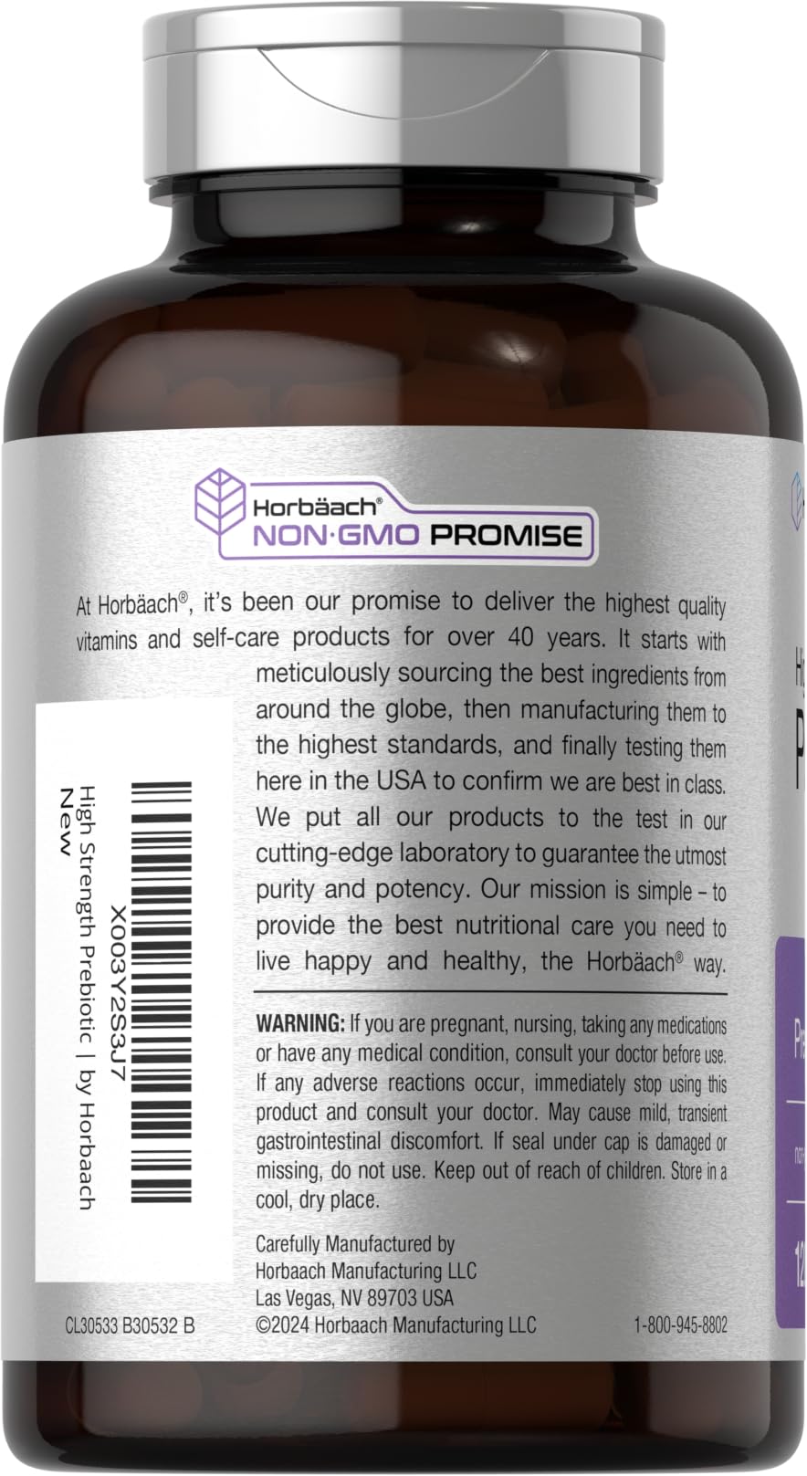 Nutrition facts panel for Horbäach Prebiotic