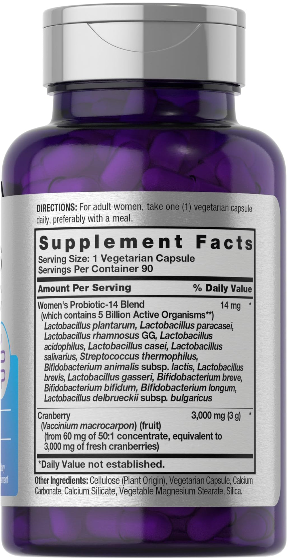 Back view of Horbäach Probiotic for Women with Cranberry bottle showing label