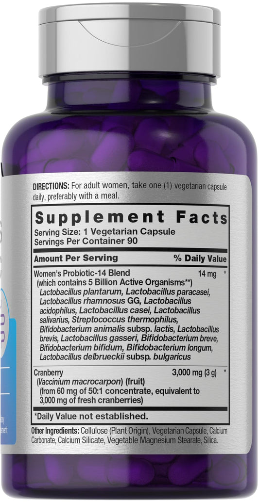 Back view of Horbäach Probiotic for Women with Cranberry bottle showing label
