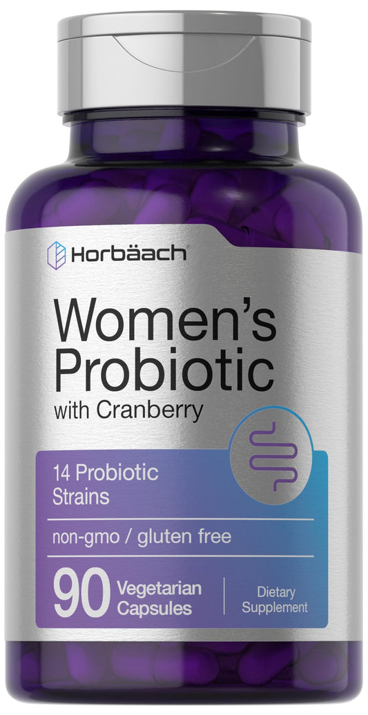 Front view of Horbäach Probiotic for Women with Cranberry bottle, 90 vegetarian capsules