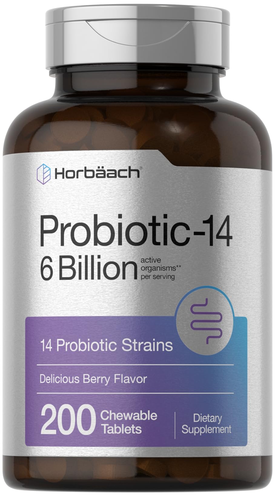 Horbäach Probiotics 6 Billion CFUs Berry Flavor bottle front view
