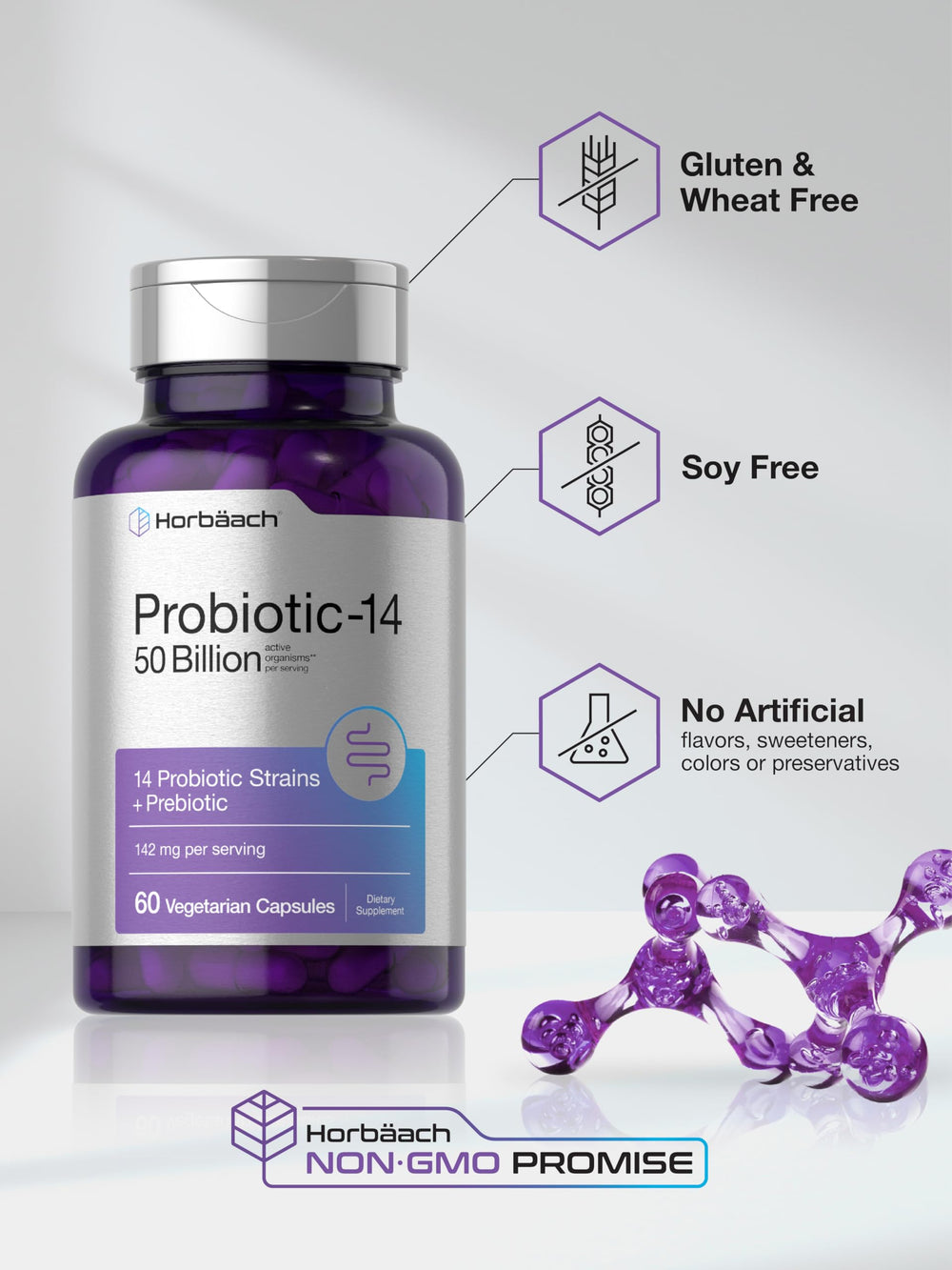 Horbaach Probiotics bottle on white background