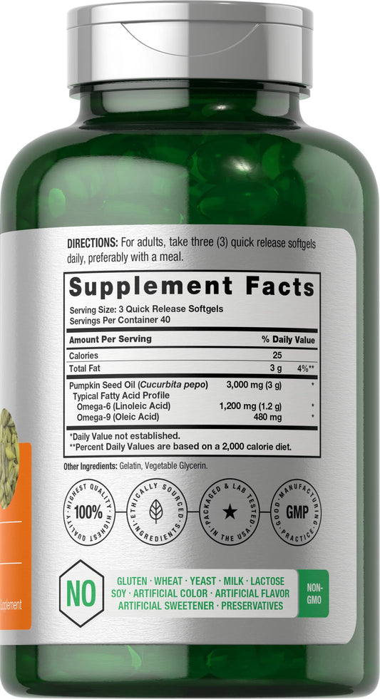 Close-up of Horbaach Pumpkin Seed Oil softgel capsules