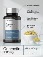 Graphic showing quercetin and zinc ingredients