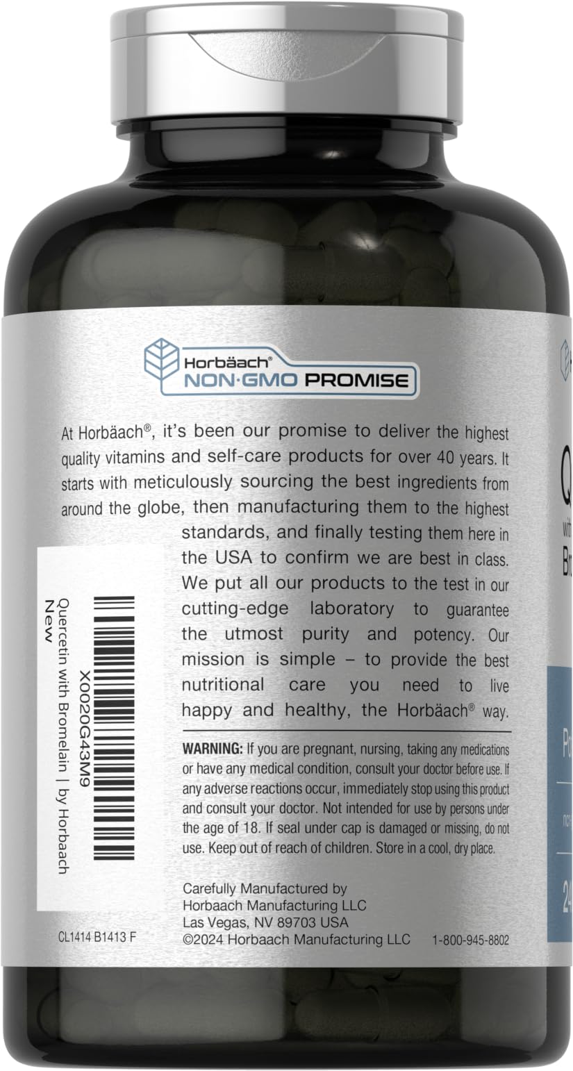 Supplement facts label for Horbaach Quercetin with Bromelain