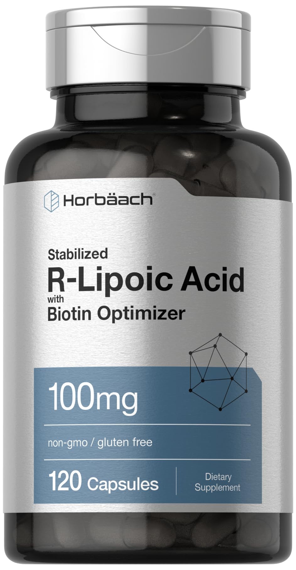 Horbaach R-Lipoic Acid 100 mg bottle – front view (120 capsules)