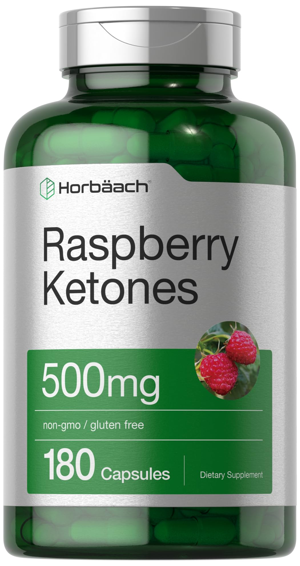 Horbäach Raspberry Ketones 500mg 180 capsules bottle