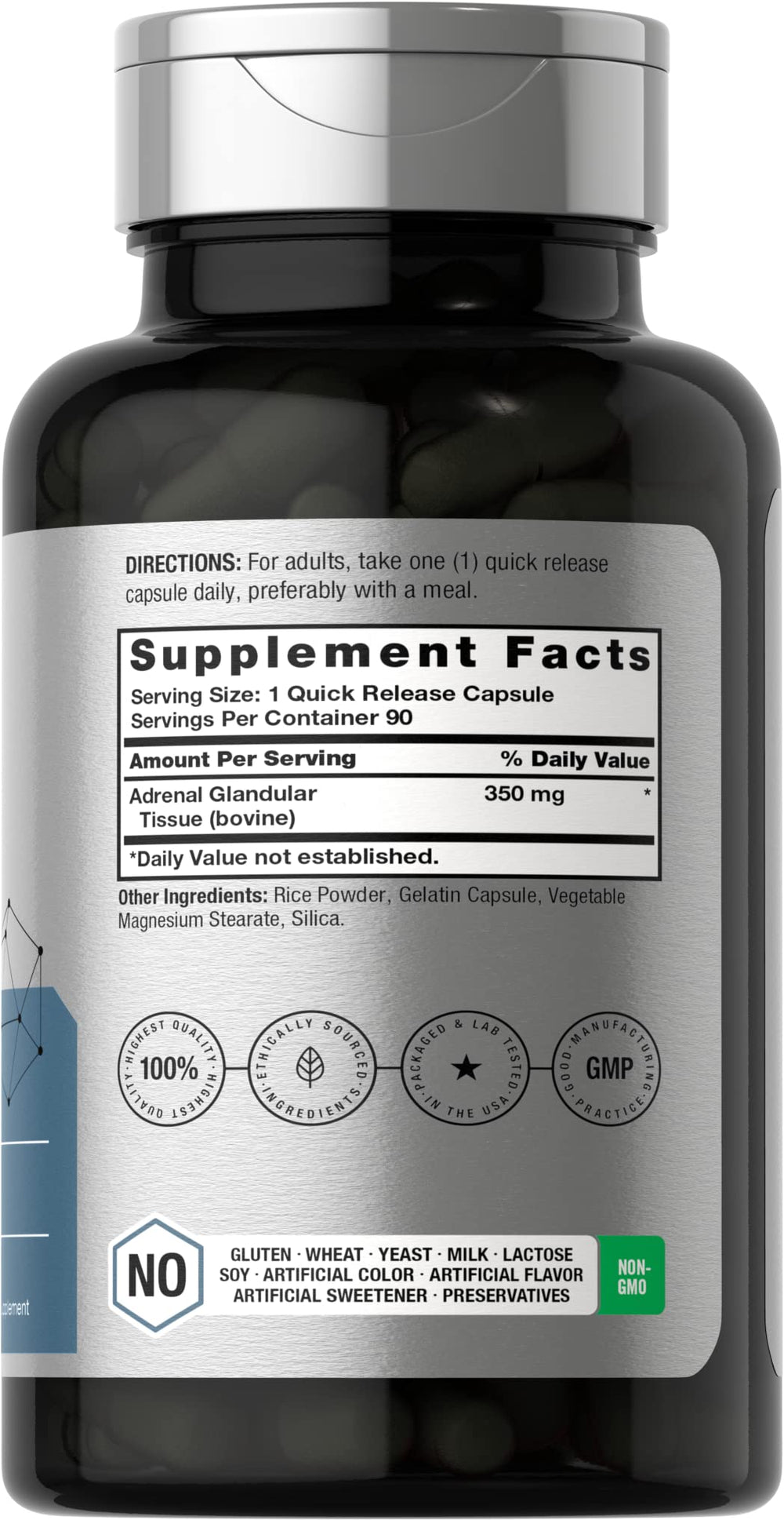 Close-up of 350 mg adrenal glandular capsules