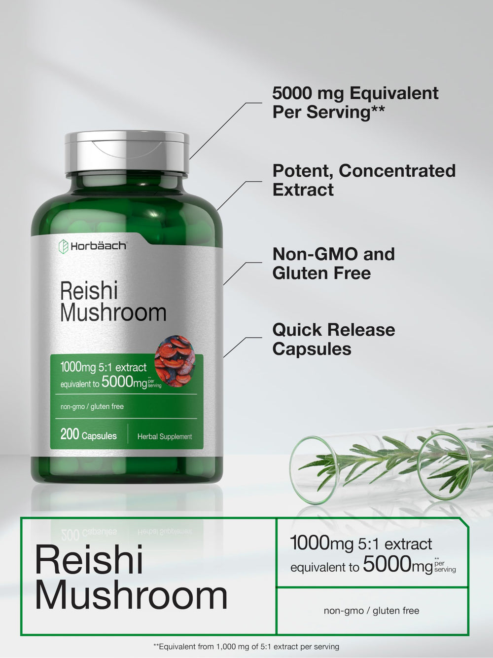 200-count bottle of Horbaach Reishi Mushroom Capsules