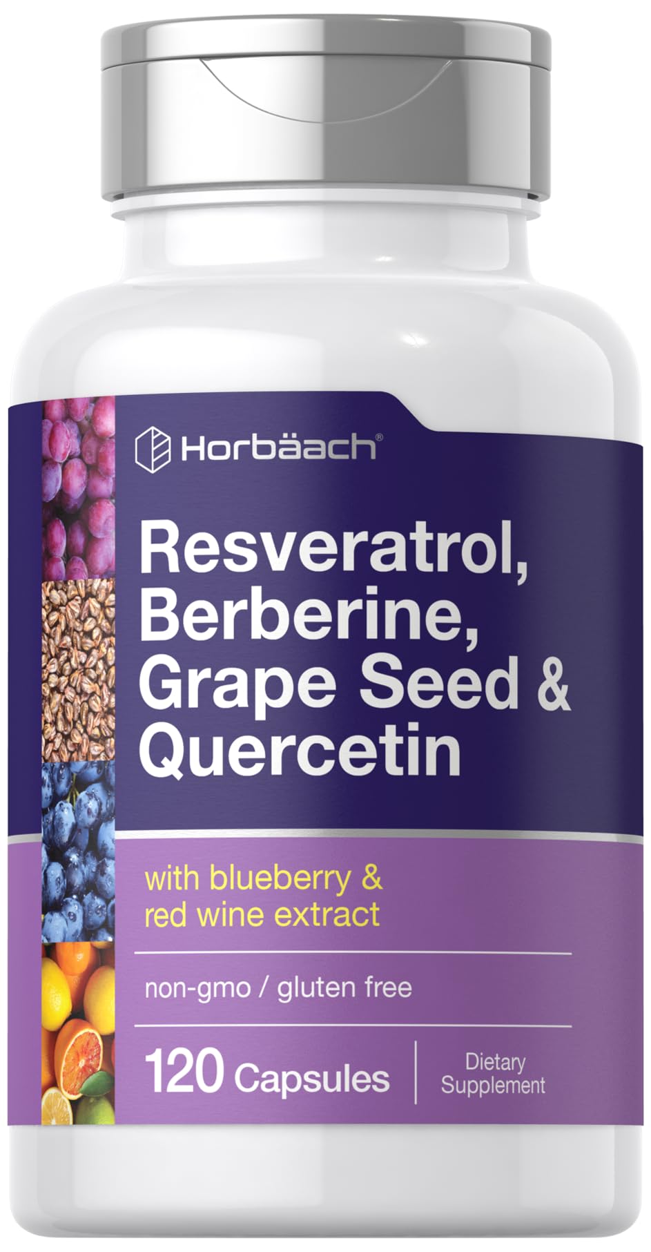Horbäach Resveratrol Berberine Grape Seed & Quercetin bottle – 120 capsules