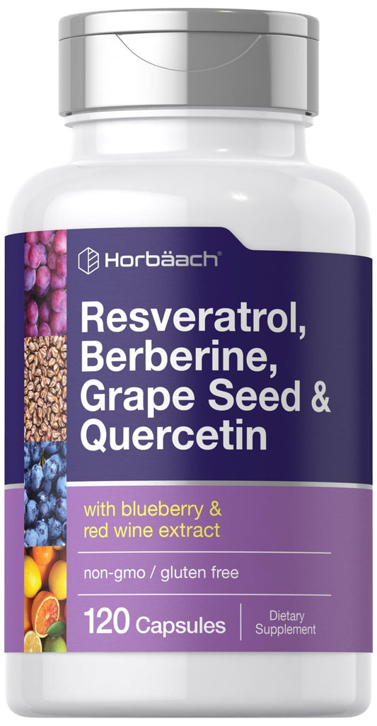 Horbäach Resveratrol Berberine Grape Seed & Quercetin bottle – 120 capsules