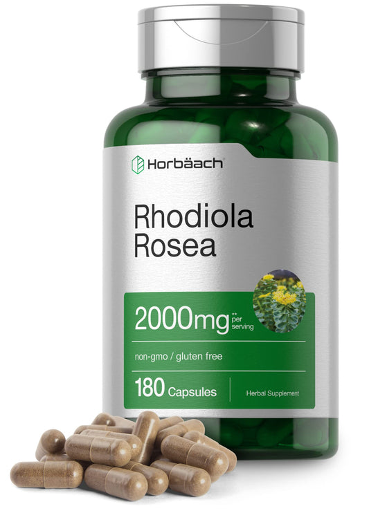 Horbäach Rhodiola Rosea capsules bottle front view