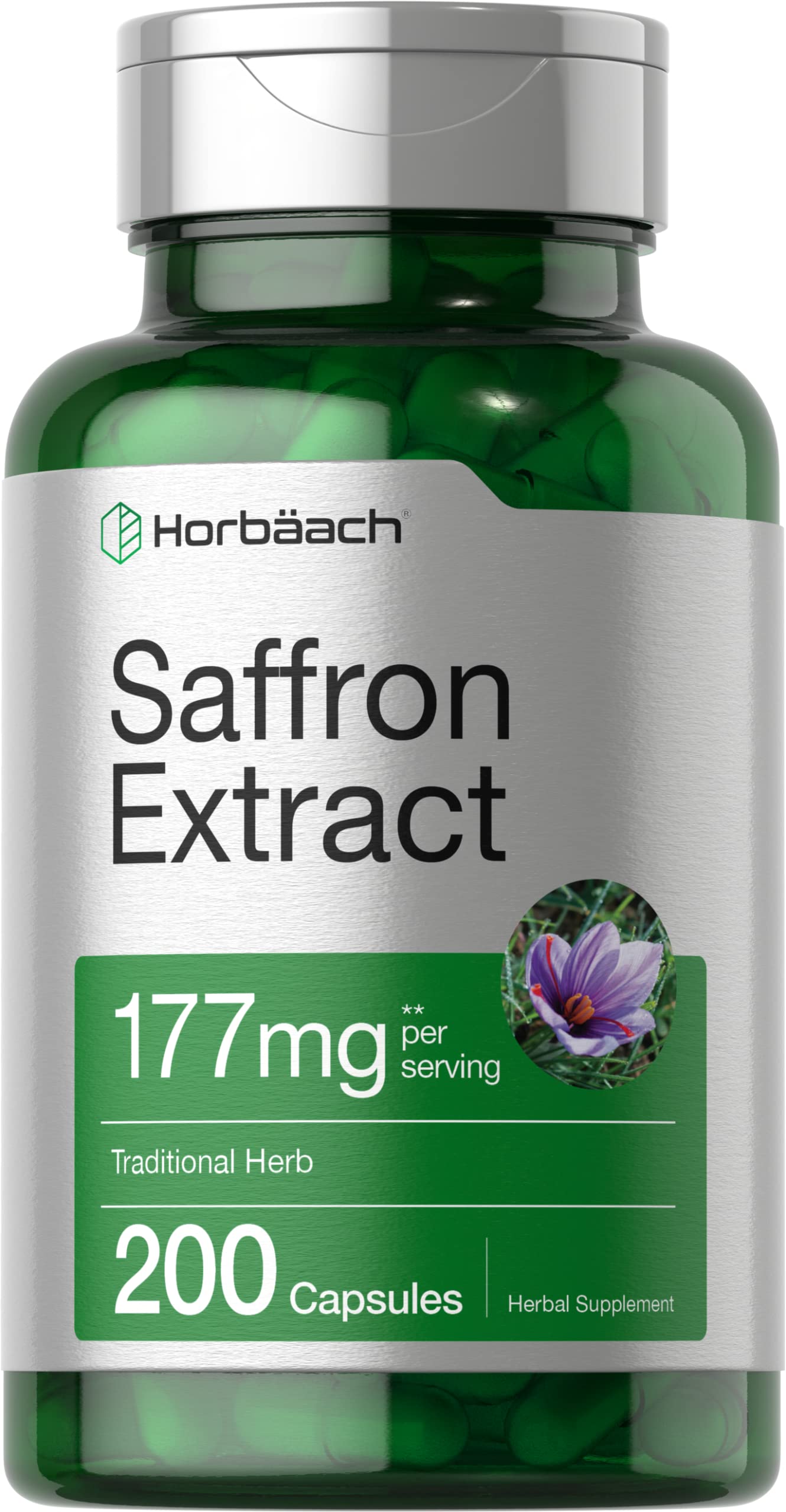 Horbäach Saffron Extract Supplement bottle on white background