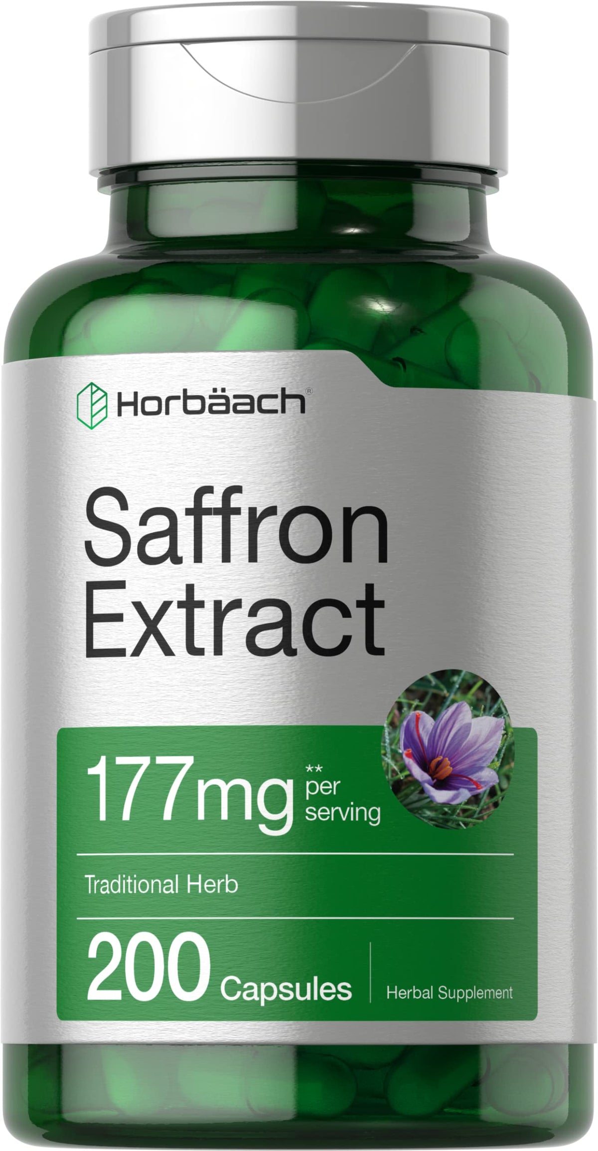 Horbäach Saffron Extract Supplement bottle on white background