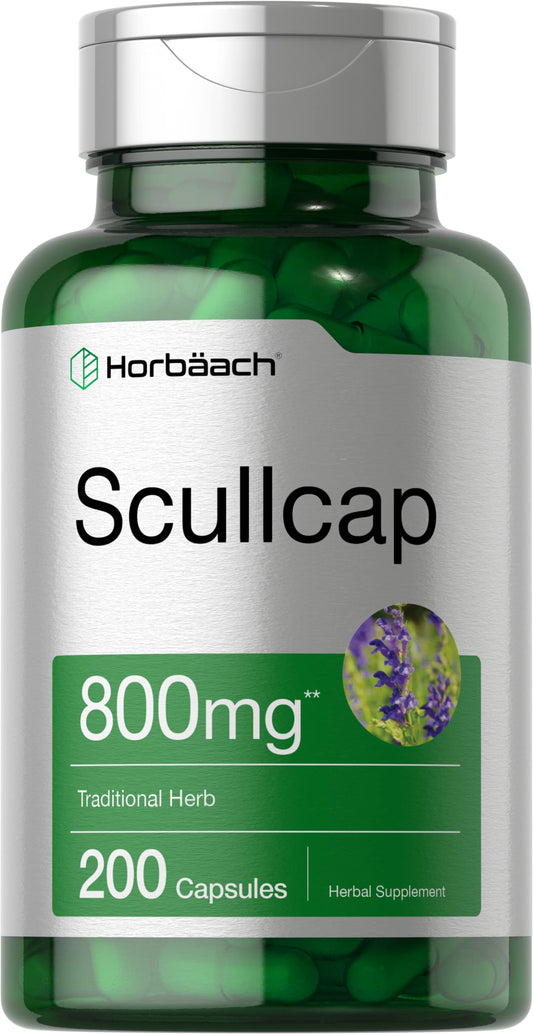 Bottle of Horbaach Scullcap Capsules 800 mg with label