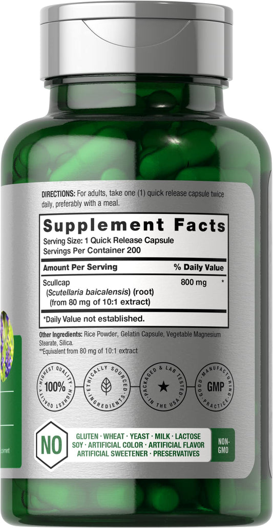 Close-up of Horbaach Scullcap Capsules 800 mg capsules