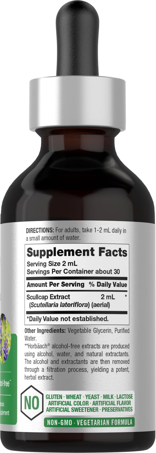 Close-up of Horbaach Scullcap tincture bottle showing label