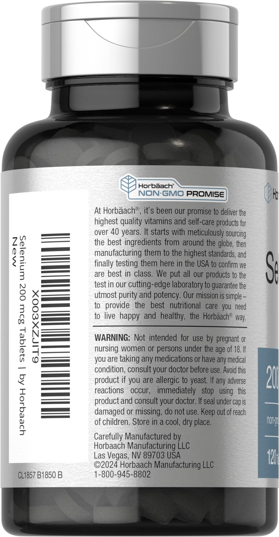 Non-GMO and gluten-free selenium supplement label