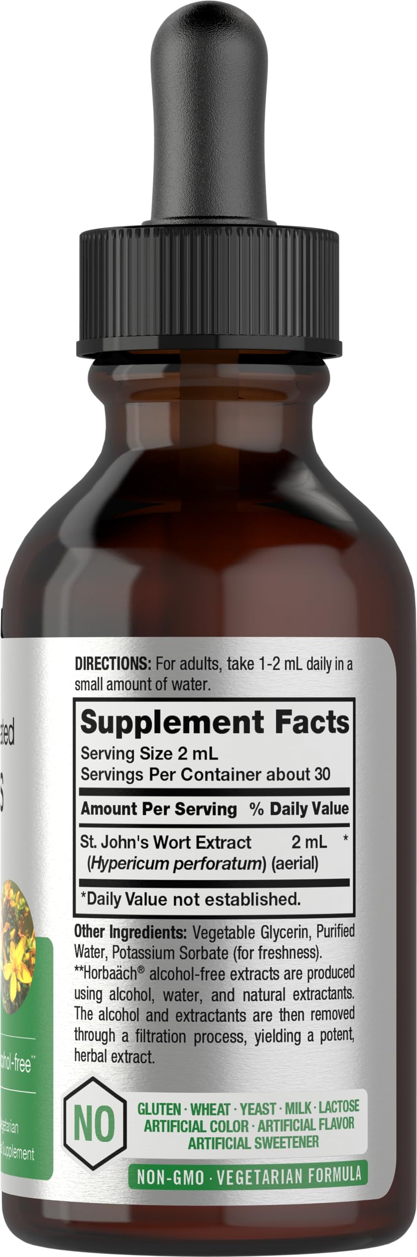 Close-up of Horbäach St. John's Wort Tincture bottle with label